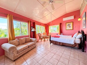 Een smart-tv, boeken en een stereo