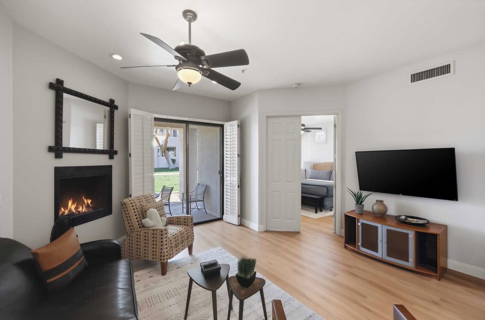 TV, fireplace, offices