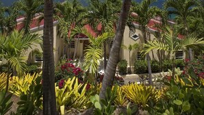 A tropical resort with palm trees, a view of the sea, and a landscaped garden. - Magens Bay Super Villa! 2024 Specials - 1or2 Nts Free 3Pools - Beach -36' Boat! (St. Thomas)