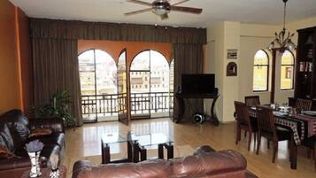 TV, DVD player, books, stereo