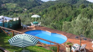 A pool area with a view of a forested hillside. - Ricetro villa with private pool and hot tub (Licetro)