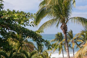 On the beach, sun-loungers, beach towels