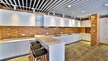 Fridge, microwave, electric kettle