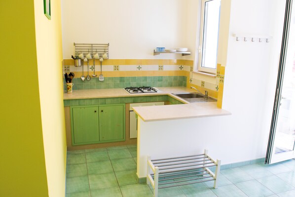 Fridge, oven, stovetop, coffee/tea maker