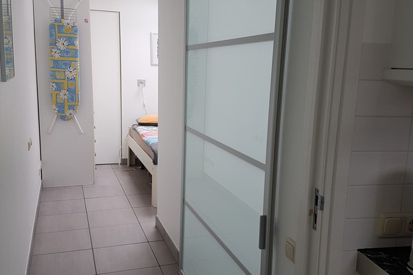Sliding door to bathroom. door width 110 cm. Hall width 100 cm.