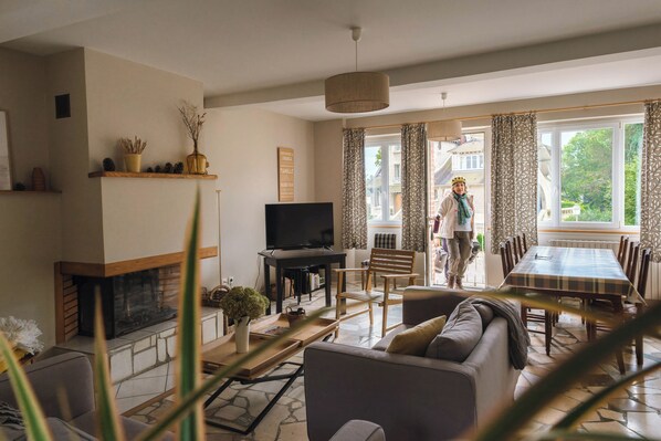 Fernseher, Kamin, Bücher