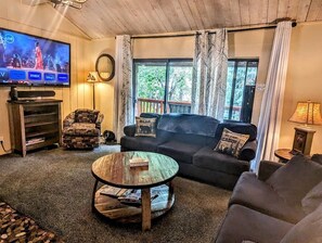 テレビ、暖炉、DVD プレーヤー