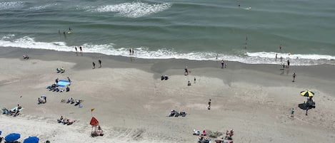 On the beach, sun loungers