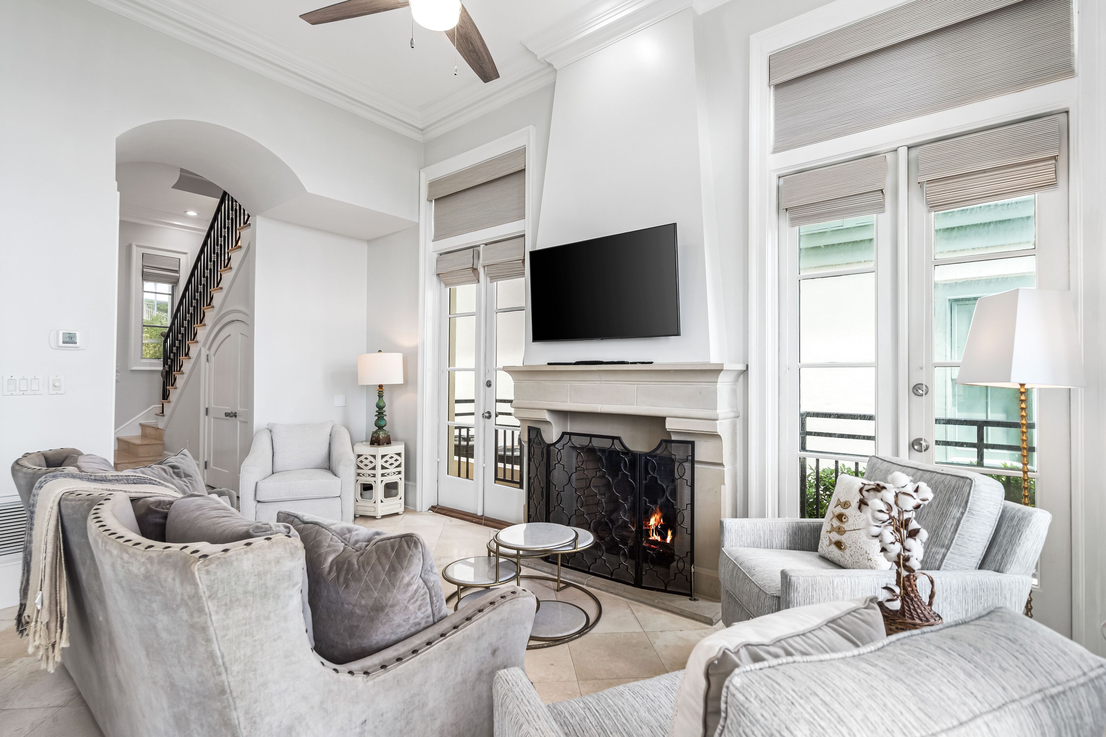 TV, fireplace, DVD player, books