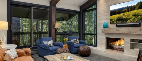 Fireplace, DVD player, stereo