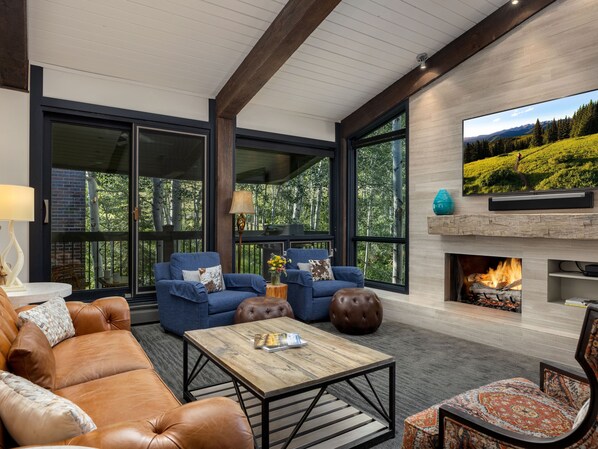 Fireplace, DVD player, stereo