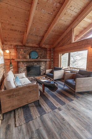 Fernseher, Kamin, Bücher