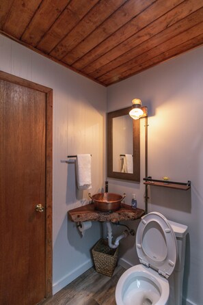 Shower, towels, soap, toilet paper