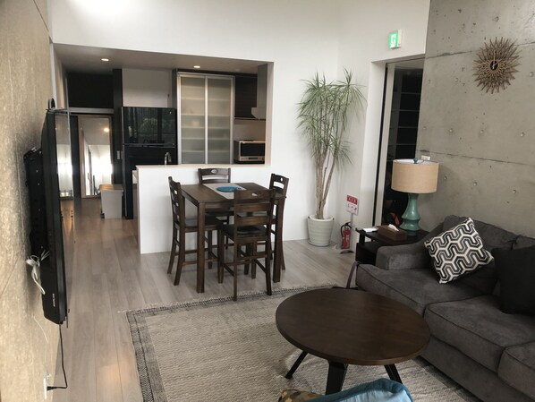 Junior Villa | Living area | 50-inch LCD TV with digital channels, TV, DVD player - Chakashiya Goten (Onna)