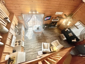 Smart TV, fireplace, DVD player, books
