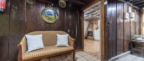 Televisión, chimenea y libros