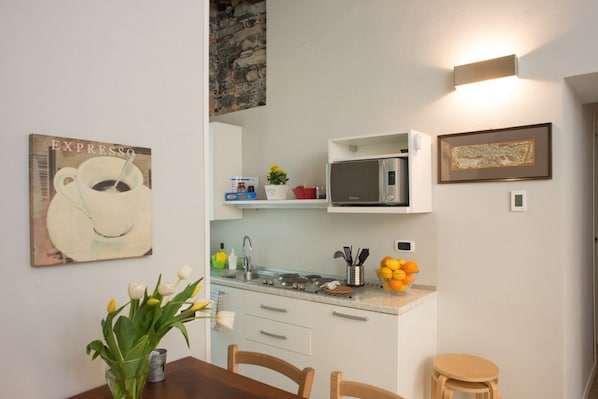 Microondas y utensilios de cocina