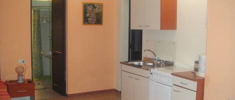 Fridge, oven, stovetop, coffee/tea maker