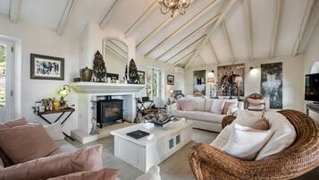 Smart TV, fireplace, video games, DVD player