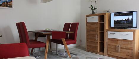 Business Apartment, 1 Queen Bed, Kitchen, Garden View | Living area | 32-inch flat-screen TV with satellite channels, TV