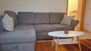 Family Apartment, 1 King Bed with Sofa bed, Non Smoking, Kitchen | Living area | 32-inch flat-screen TV with satellite channels, TV - Weber Apartments (Dresden)