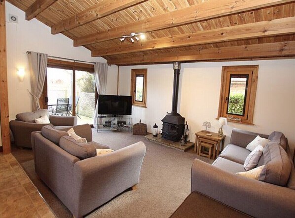 Fernseher, Kamin, DVD-Player, Videothek