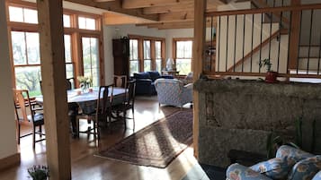 TV, books, video library, stereo