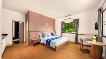 Luxe beddengoed, pillowtop-bedden, een kluis op de kamer
