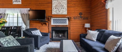 TV connectée, cheminée, lecteur de DVD