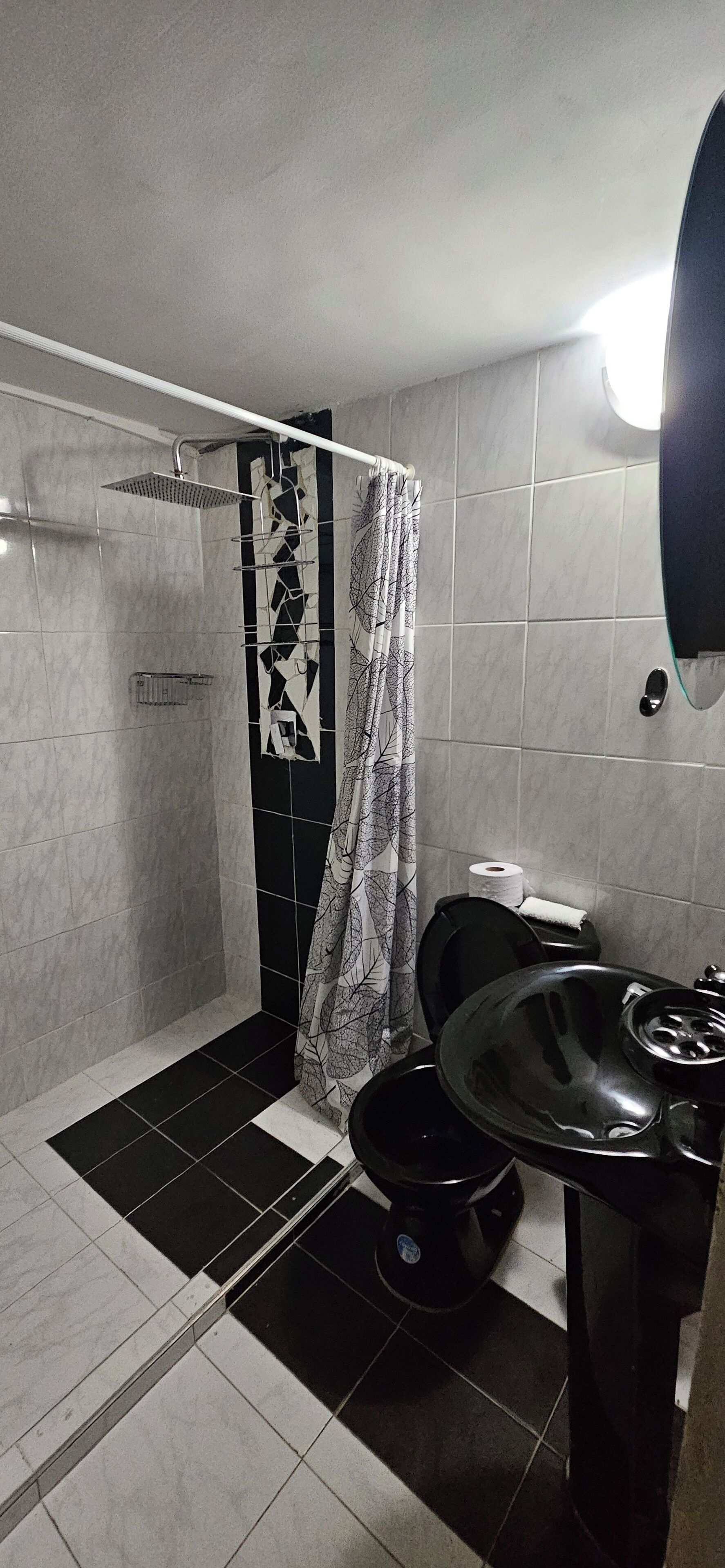 Regadera, tina de hidromasaje, toallas, shampoo 