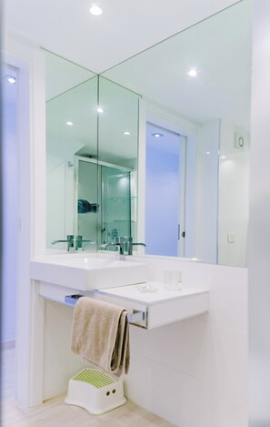 Regadera, secadora de cabello, bidet, toallas 