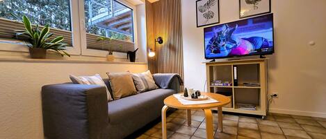 Smart TV, ping pong, books, stereo