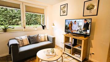 TV connectée, table de tennis de table, livres, chaßne hi-fi