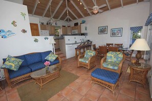 TV, DVD player - Beachfront Bliss: Pool, Hot Tub, A/C, and the Relaxing Sounds of the Surf! (St John)