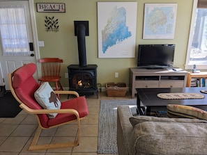 Télévision, cheminée, lecteur de DVD