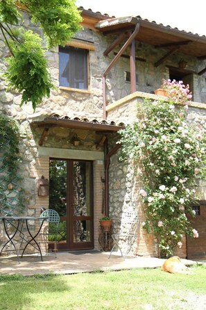 Outdoor dining - Romantic apartment with a view over the Tiber Valley (Civitella d'Agliano, Viterbo, Lazio)