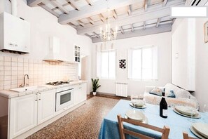 Fridge, microwave, stovetop, espresso maker