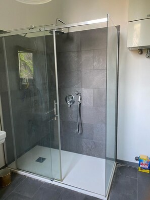 Shower, hair dryer, bidet, towels