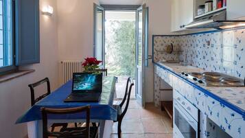 Kühlschrank, Ofen, Herdplatte, Wasserkocher mit Kaffee-/Teezubehör