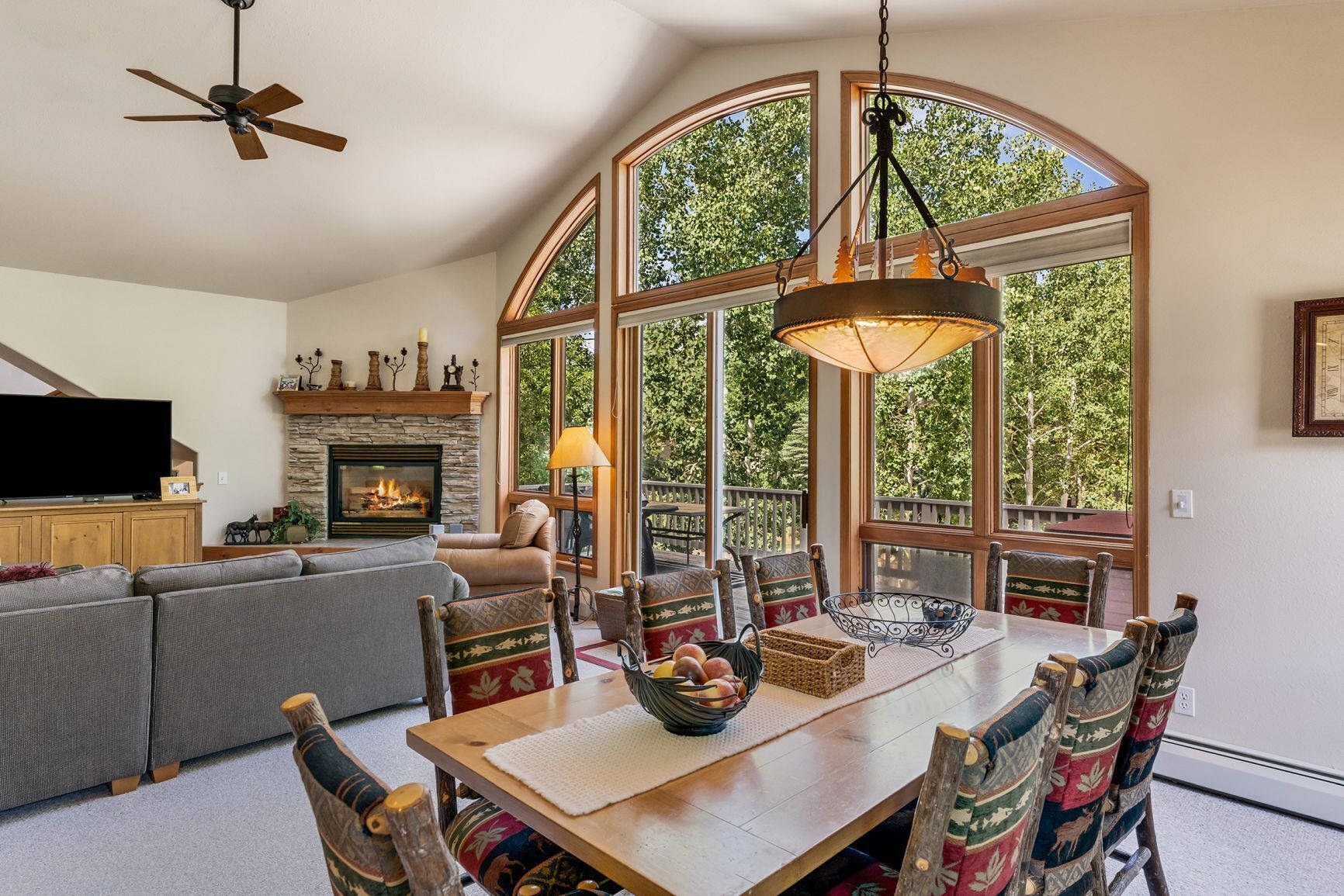 Älytelevisio, takka, DVD-soitin, stereot