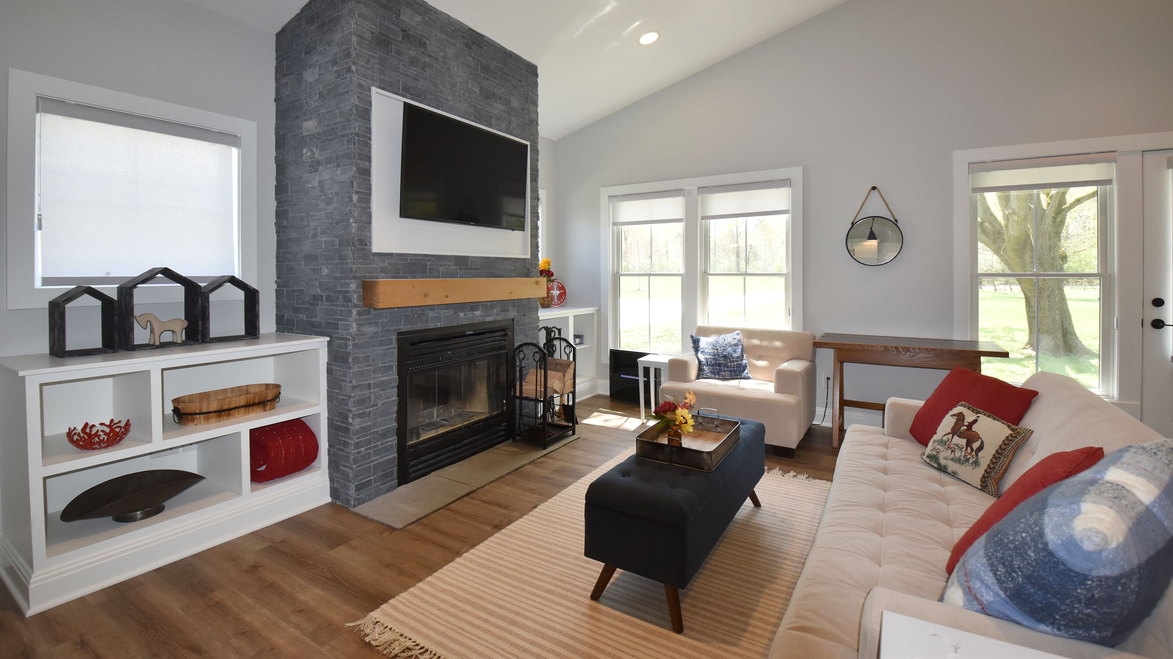Warm up with a wood burning fireplace. Firewood included.