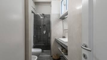 Hair dryer, towels, shampoo
