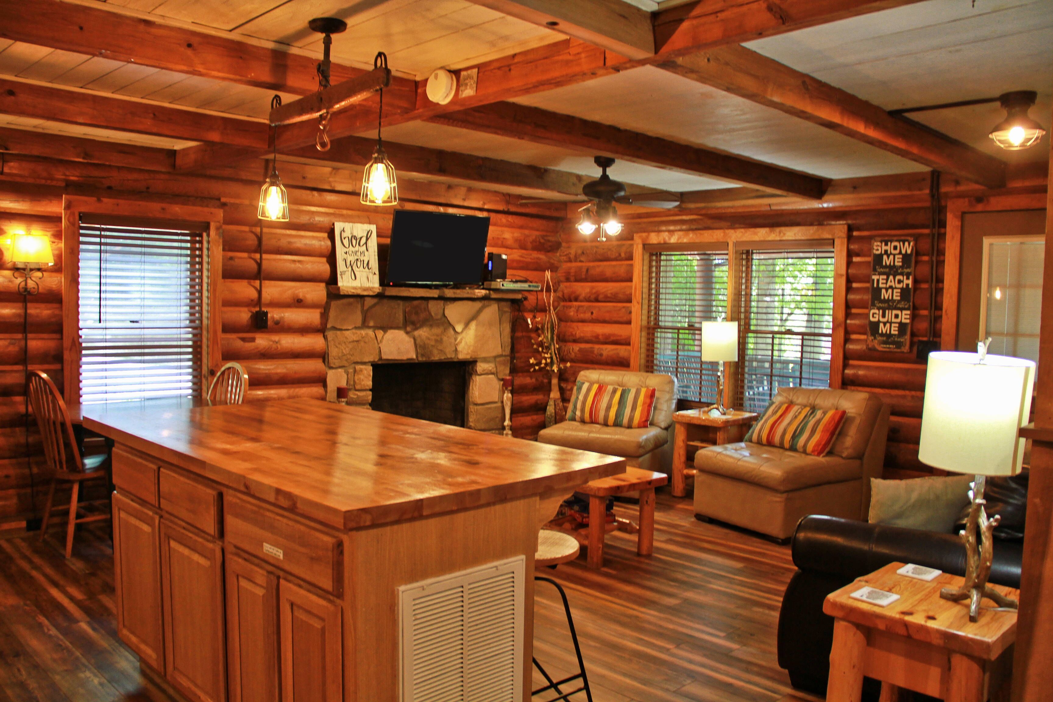 Open floor plan for the living room, kitchen, and dining room.