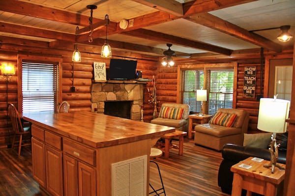 Open floor plan for the living room, kitchen, and dining room.