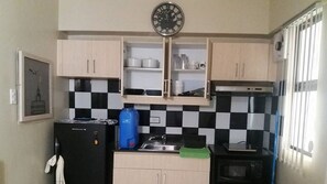 Fridge, microwave, stovetop, toaster