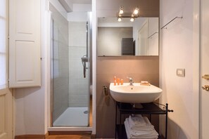 Douche, séchoir à cheveux, bidet, serviettes fournies