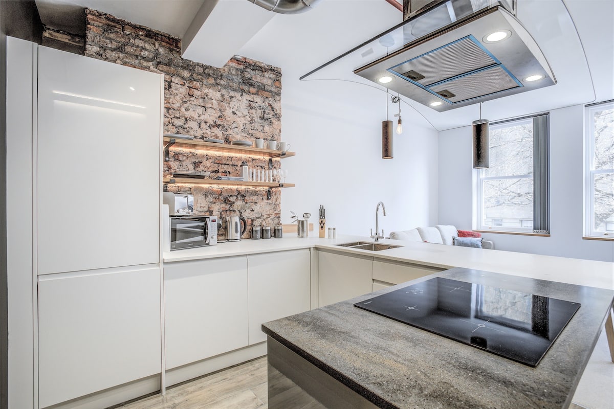 Luxury Apartment (3) | Private kitchen | Full-sized fridge, microwave, oven, stovetop