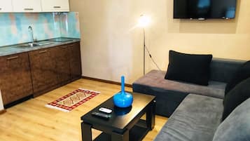 Fjölskylduíbúð - 1 svefnherbergi - svalir | Stofa | Plasmasjónvarp