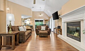 TV, fireplace