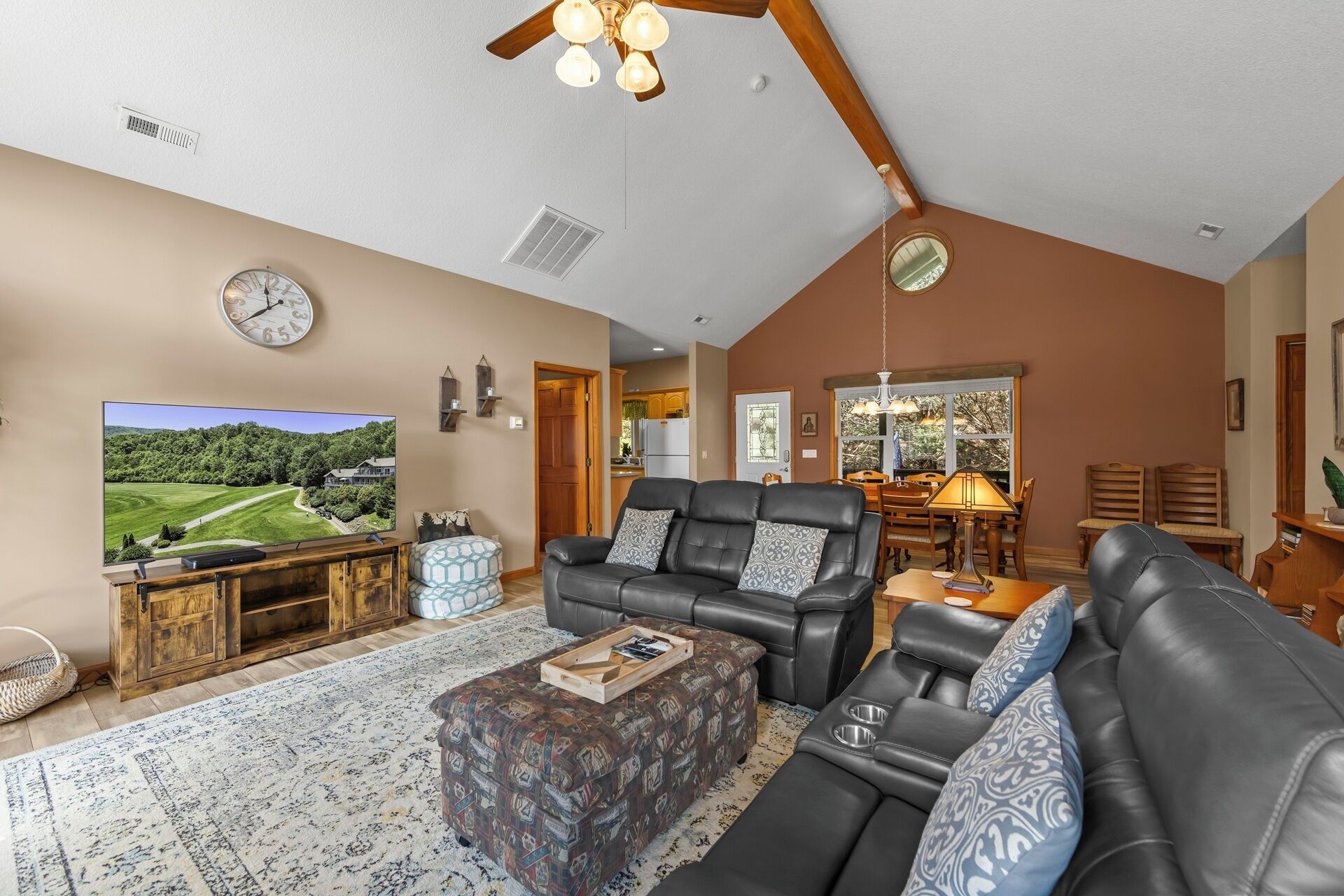 Smart TV, fireplace, DVD player, books
